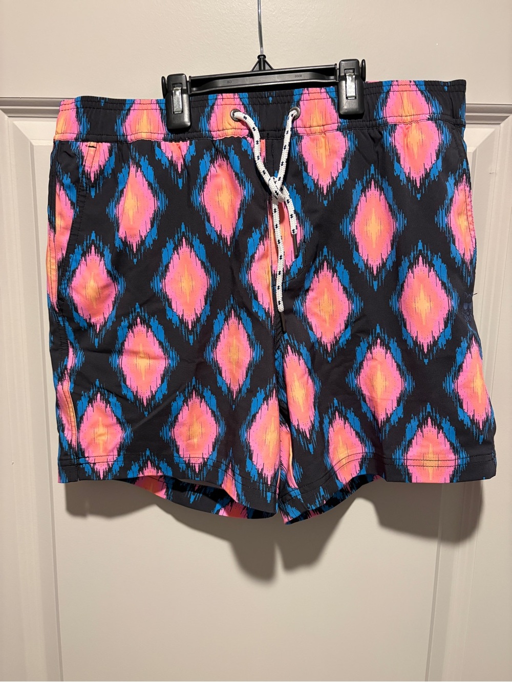 Men's Black Swim Athletic Shorts with Pink & Blue Ikat Print
